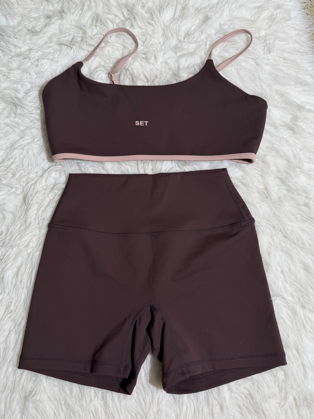 NEW Set Active L / XL Matching Set Zion Brown Pink Sports Bra Shorts Workout